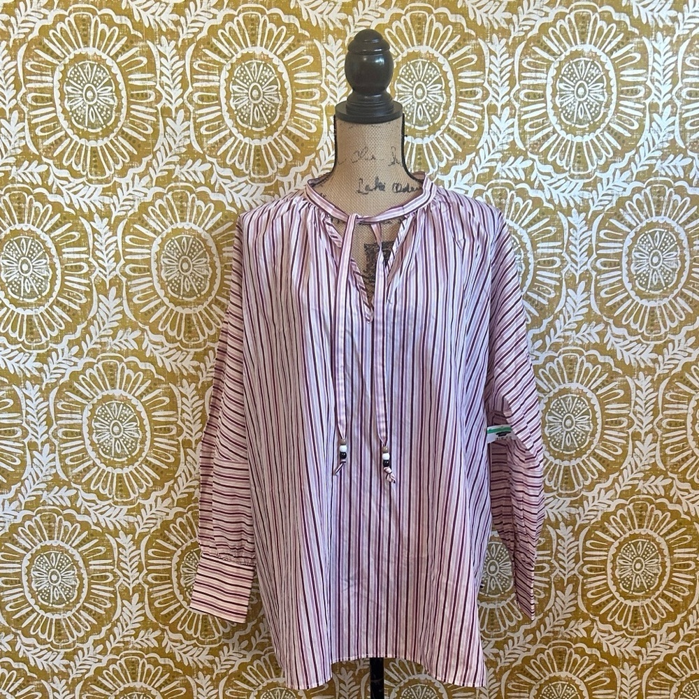 NWOT Hugo Boss Bateco Striped Long Sleeve Tie Front Oversized Tunic Shirt Sz 10 - Picture 7 of 16